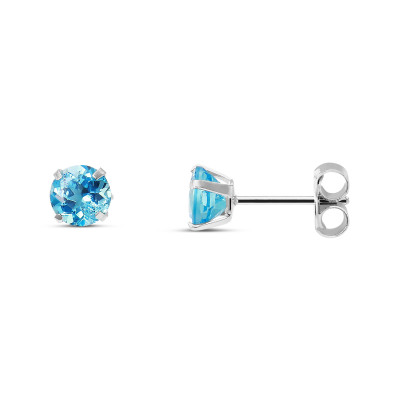 Boucles d'oreilles Or blanc 375 Topaze Bleue traitée Ronde 5mm