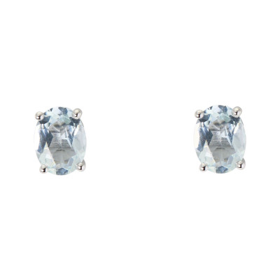 Boucles d'oreilles Or Blanc 750 Aigue Marine Ovale 8x6mm