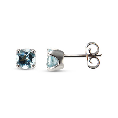 Boucles d'oreilles Or Blanc 750 Aigues Marines Rondes 5mm