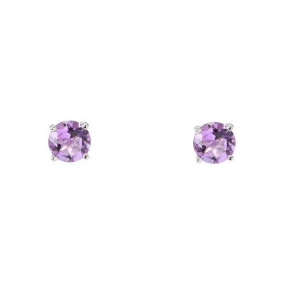 Boucles d'oreilles Or Blanc 750 Améthyste 5mm