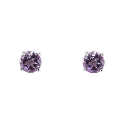 Boucles d'oreilles Or Blanc 750 Améthyste 6mm