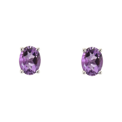 Boucles d'oreilles Or Blanc 750 Améthyste Ovale 8x6mm