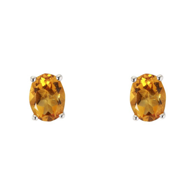 Boucles d'oreilles Or Blanc 750 Citrine Ovale 8x6mm