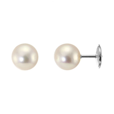 Boucles d'oreilles Or Blanc 750 Perles de culture Akoya 7.5mm AAA