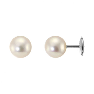 Boucles d'oreilles Or Blanc 750 Perles de culture Akoya 7.5mm