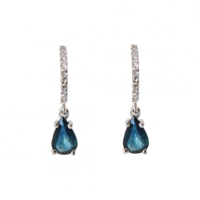 Boucles d'oreilles Or Blanc 750  Saphir  et Oxyde 