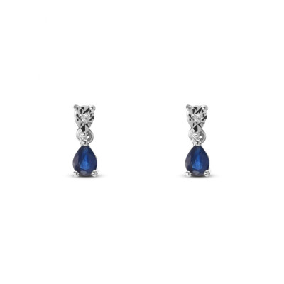 Boucles d'oreilles Or Blanc 750 Saphir Poire 5x3mm et Diamant