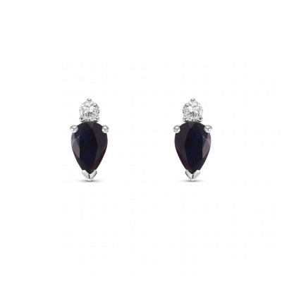 Boucles d'oreilles Or Blanc 750 Saphir Poire 6x4mm et Diamant
