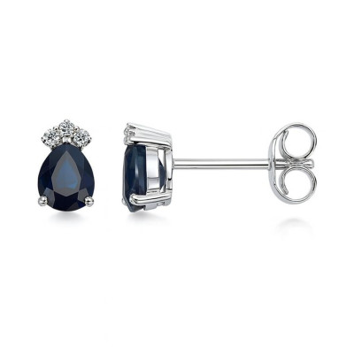 Boucles d'oreilles Or Blanc 750 Saphir Poire et Diamant