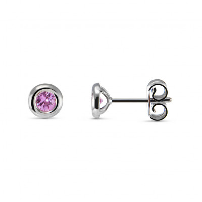 Boucles d'oreilles Or Blanc 750 Saphir rose 3mm