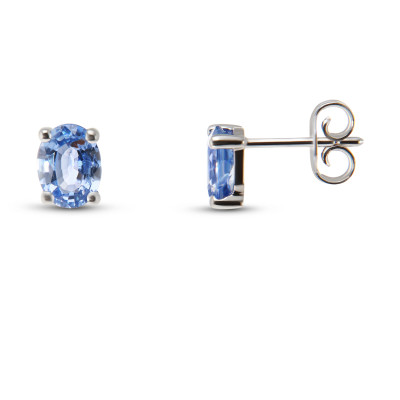 Boucles d'oreilles Or Blanc 750 Saphirs de Ceylan Ovales 7x5mm