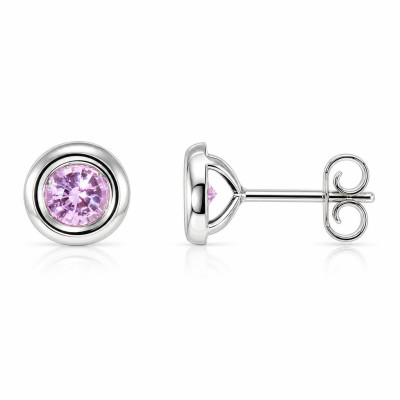 Boucles d'oreilles Or blanc 750 Saphirs roses AAA  4.5mm