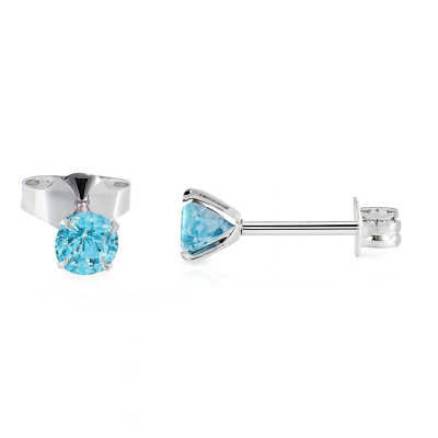 Boucles d'oreilles Or Blanc 750 Topaze bleue traitée 3mm
