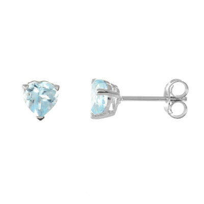 Boucles d'oreilles Or Blanc 750 Topaze bleue traitée Coeur 4mm