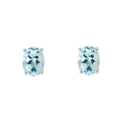 Boucles d'oreilles Or Blanc 750 Topaze bleue traitée Ovale 8x6mm