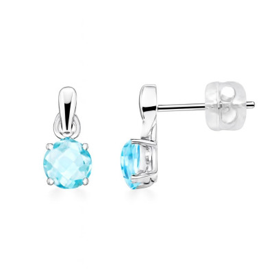 Boucles d'oreilles Or  Blanc 750 Topaze bleue traitée Taille Rose 5mm