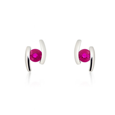 Boucles d'oreilles Or Blanc Rubis 3mm 