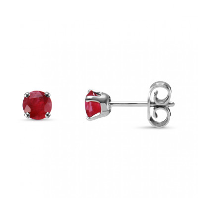 Boucles d'oreilles Or Blanc Rubis Rond 4.5mm