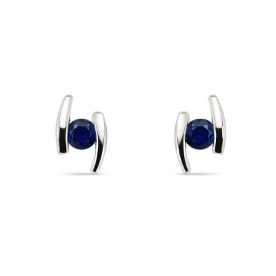 Boucles d'oreilles Or Blanc Saphir 3mm