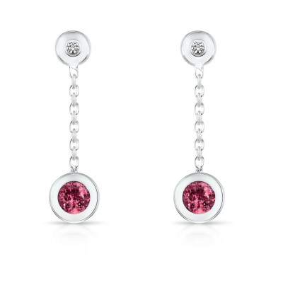 Boucles d'oreilles Or Blanc Saphir Rose et Diamant