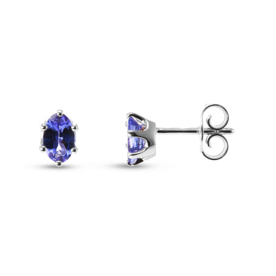 Boucles d'oreilles Or Blanc Tanzanite Ovale 6x4mm