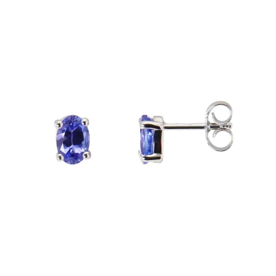 Boucles d'oreilles Or Blanc Tanzanites AAA Ovales 6x4mm