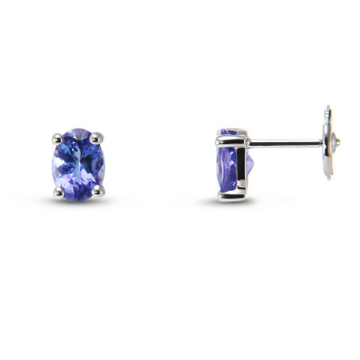 Boucles d'oreilles Or Blanc Tanzanites AAA Ovales 7x5mm