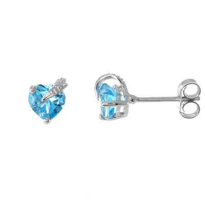 Boucles d'oreilles Or blanc Topaze Bleue traitée Coeur