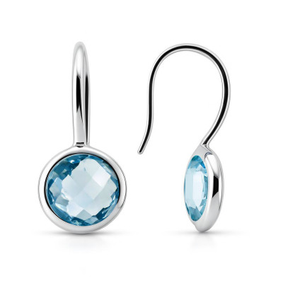 Boucles d'oreilles Or Blanc Topaze Bleue Traitée Dome 8mm
