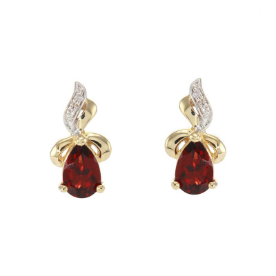 Boucles d'oreilles Or Jaune  375 Grenat Poire 6x4mm et Diamant