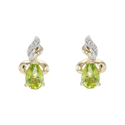 Boucles d'oreilles Or Jaune  375 Péridot Poire 6x4mm et Diamant