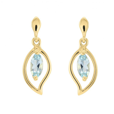 Boucles d'oreilles Or jaune 375 Topaze Bleue traitée navette 6x3mm