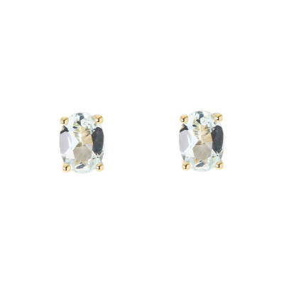 Boucles d'oreilles Or Jaune 750 Aigue Marine Ovale 7x5mm