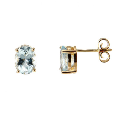 Boucles d'oreilles Or Jaune 750 Aigue Marine Ovale 8x6mm