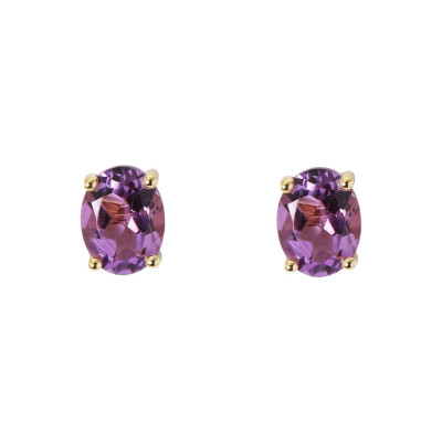 Boucles d'oreilles Or Jaune 750 Améthyste Ovale 8x6mm
