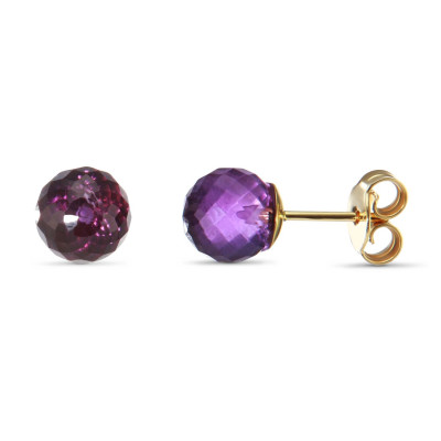 Boucles d'oreilles Or Jaune 750 Améthystes Rondes Facettées