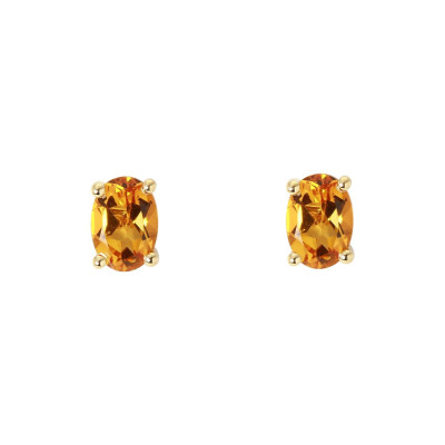 Boucles d'oreilles Or Jaune 750 Citrine Ovale 7x5mm