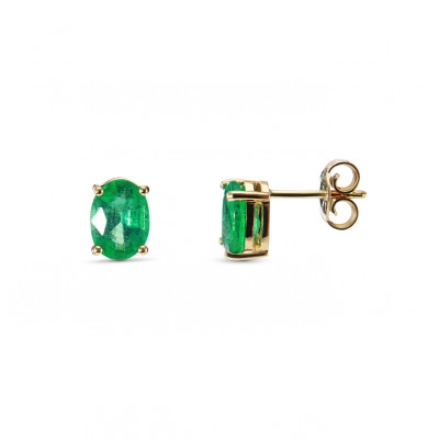 Boucles d'oreilles Or Jaune 750 Emeraude Ovales 8x6mm