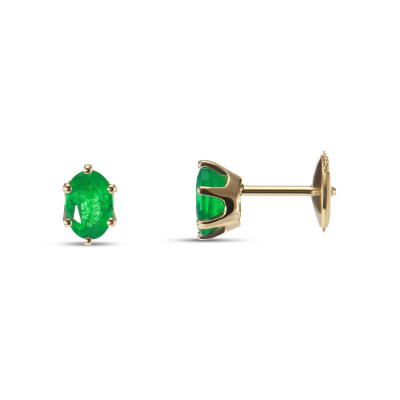 Boucles d'oreilles Or Jaune 750 émeraudes AAA ovales  6x4mm