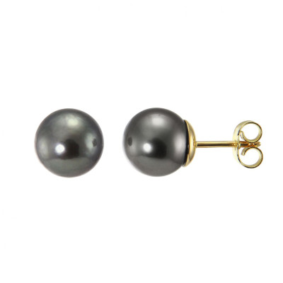 Boucles d'oreilles Or Jaune 750 et Perles de culture de Tahiti 8mm AAA
