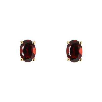 Boucles d'oreilles Or Jaune 750 Grenat Ovale 7x5mm
