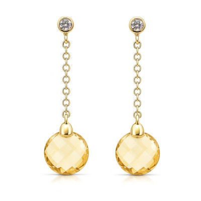 Boucles d'oreilles Or Jaune 750 Pendantes Citrine et Diamant