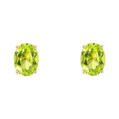 Boucles d'oreilles Or Jaune 750 Péridot Ovale 8x6mm