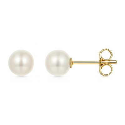 Boucles d'oreilles Or Jaune 750 Perle de culture 6mm