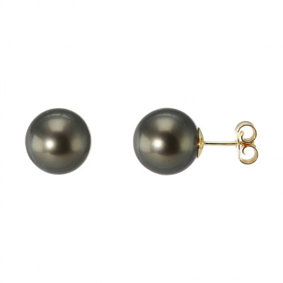 Boucles d'oreilles Or Jaune 750 Perle de culture de Tahiti 10mm AAA