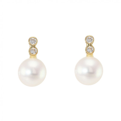 Boucles d'oreilles Or Jaune 750 Perle de culture et  Oxyde de Zirconium 