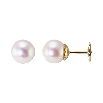 Boucles d'oreilles Or Jaune 750 Perles de culture Akoya 7.5mm AAA