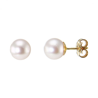 Boucles d'oreilles Or jaune 750 Perles de culture Akoya 7.5mm