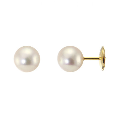 Boucles d'oreilles Or Jaune 750 Perles de culture Akoya 7mm AAA
