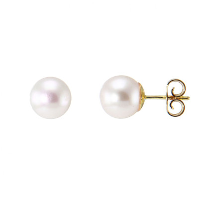 Boucles d'oreilles Or Jaune 750 Perles de culture Akoya 7mm AAA